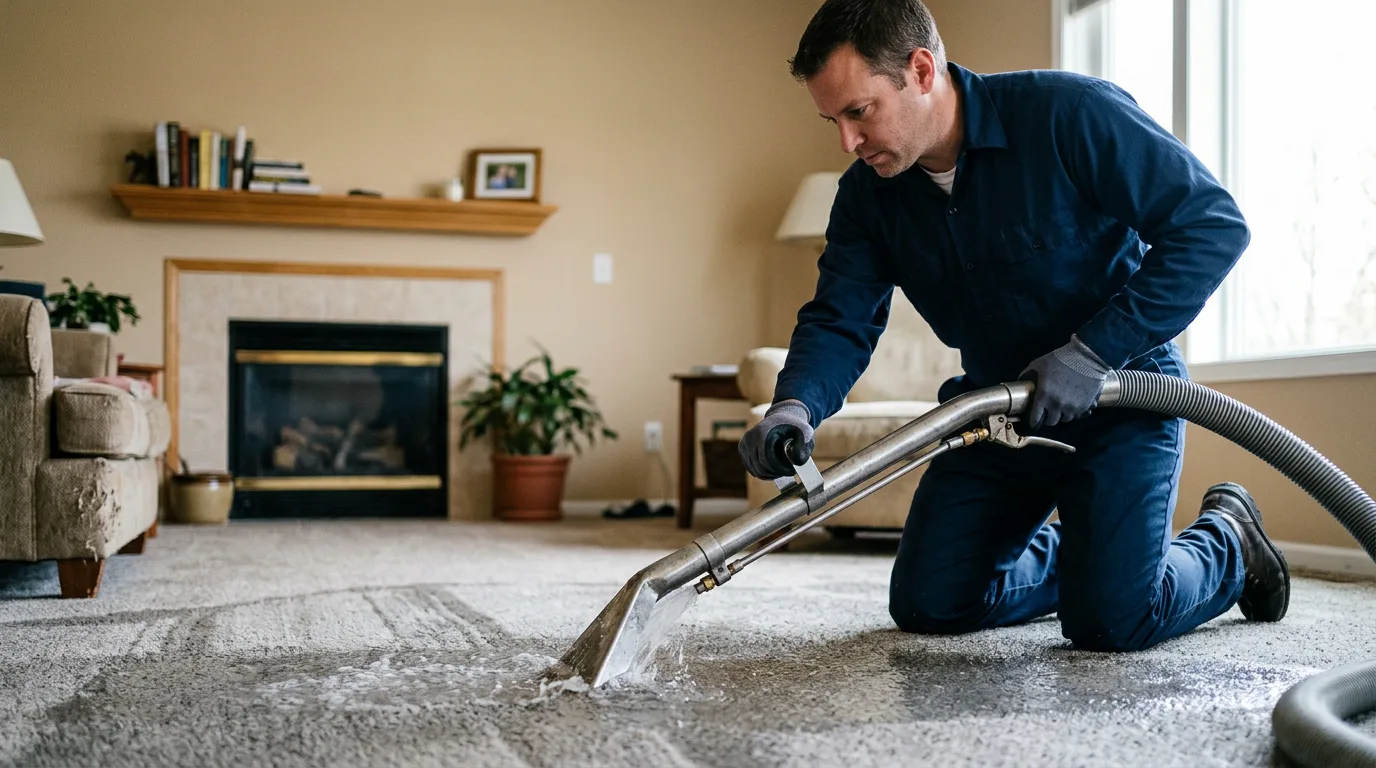 Water damage restoration technician working near Dixon, IA